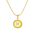 18k gold plated round necklace with white enamel inlay and golden letter N detail - White Letter N