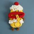 Handmade crochet duck key case in yellow with big red lips and draw-string mechanism - Curly Hair Popcorn