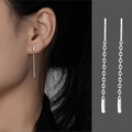 S999 Sterling Silver long tassel chain drop earrings for women in a sleek silver finish - Letter I