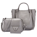 Grey 3-piece vintage handbag set with tote, crossbody bag, and small coin purse - Gray