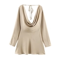 Detailansicht eines champagnerfarbenen Satin-Kleides mit Wasserfallausschnitt und Seidenglanz - XS / Khaki