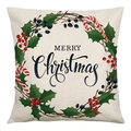 Housse de coussin en lin de Noël avec couronne de cannes à sucre et texte Merry Christmas - Y61-2/Couronne de Noël / 45x45cm (Sans Insert)