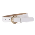 Elegant white slim leather belt with a gold crescent buckle encrusted with rhinestones - White