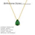 Collier en acier inoxydable plaqué or 14K avec pierre de naissance de mai verte - Mai-Vert