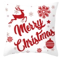 Detail of white Christmas pillowcase with red Merry Christmas text and reindeer motifs - White with Reindeer Silhouette Snowflake