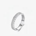 S925 sterling silver ring with double-layer design featuring pavé cubic zirconia and geometric patterns - US 5 / Silver