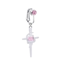 Detail of silver clip-on navel ring with pink zircon cross and sword pendant - Silver Pink Square Stone Cross Sword (24012502-4)