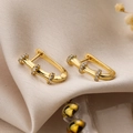Elegantes pendientes en U geométricos dorados diseño bambú con micro-pavé de circonitas - Bambú en Forma de U