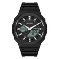 Montre sport SANDA noir mat avec double affichage numérique et analogique sur fond blanc - Noir et Blanc