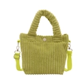 Grass green corduroy bucket bag with adjustable yellow strap and top handle - Kiwi Green