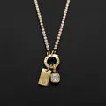 Gold plated stainless steel tennis chain necklace with letter O pendant and crystal - Letter O (XNL0116)