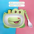 Cartoon green crocodile bamboo fiber kids feeding bowl and spoon dinnerware set - A024 Green Crocodile Bowl Spoon (320ML)