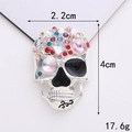 Broche tête de mort Halloween avec strass colorés et émail noir, hauteur de 4 cm - Crâne de Bijou Argent (D2132)
