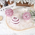 Pink glitter Christmas ball set with white swirl patterns on decorative snow display - Pink 8cm Candy Color Foam Ball / Set of 3