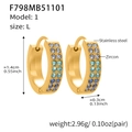 Détails des boucles d'oreilles en acier doré avec zircons bleus dégradés en forme de U - Boucles d'oreilles en zircone bleu royal - Grand
