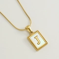 18K gold plated stainless steel snake chain necklace with letter J shell pendant - J (With Chain)