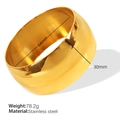 Polished wide gold stainless steel bangle for women 30mm width minimalist style - 30mm Width - 64mm Inner Diameter / Gold