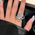 Unique flower vase ring with pink zircon and micro-set floral accents on silver. - Vase Floral Style (HR3074-2) / Silver/Pink