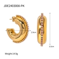 Pendientes de aro en C bañados en oro de 18k con circonitas rosas y blancas - 3.5cm x 2.9cm / Rosa
