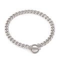 Bracelet double chaîne gourmette en acier inoxydable argenté avec fermoir à bascule chic - Style Simple à Fermoir en T à Chaîne Cubaine (KB143955-Z)