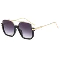 Lunettes de soleil C5 tendance avec double pont demi-cadre et verres dégradés dorés - Monture Noir Or Verre Gris Dégradé