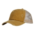 Ginger yellow distressed ponytail baseball cap with breathable mesh and vintage torn details - Yellow with Beige Mesh
