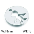 Titanium steel round necklace pendant with girl silhouette cutout in 15mm brushed finish - Steel Color Boy Style 3 (KLJ2368-Z)