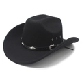 Classic black wool felt cowboy hat with wide brim and silver studded leather band accent - M (56-58cm) / Black