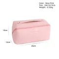 Rose pink PU leather travel makeup bag with gold lettering and 24x12x13cm dimensions - Rose Pink
