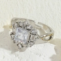 Bague de mariage géométrique en argent avec grand zircon carré et anneau ouvert ajustable - Zircone Carré Or Blanc