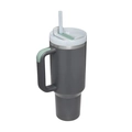 Dark grey 40oz insulated stainless steel travel mug with white lid and light green handle - Second Generation 40oz Charcoal / 40oz