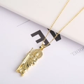 Gold plated San Judas Tadeo pendant necklace with sparkling white zircon halo jewelry - Necklace-4