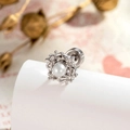 Silver geometric flower cartilage stud with white pearl inlay and sparkling zircons - Geometric Flower Style (A1084) / Silver Pearl Stud (Single)
