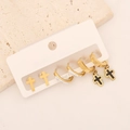 Three pairs of golden stainless steel earrings with cross, moon, and star charms set - 9# Cross Drip Oil Style
