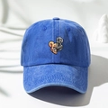 Berretto da baseball retrò blu navy lavato con ricamo cartoon unico per uno stile street - Taglia unica / Blu Reale