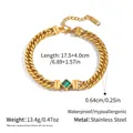 Dettaglio del bracciale a catena in acciaio inossidabile placcato oro 18K con zircone - Stile Verde Smeraldo (YYB025165-GN)