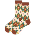 Calcetines étnicos con patrones de rombos naranjas y azules sobre fondo blanco - Talla 39-45 / Cuadrado Acanalado Café