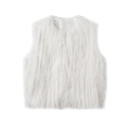 Chaleco de piel sintética blanca para mujer, diseño sin mangas con cuello redondo - XS / Blanco
