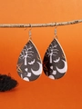 Teardrop leather earrings with Halloween bat and moon patterns on orange background - WS09-1 (Teardrop Bat Leather)