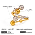 Détail de la bague boules or et argent avec dimensions et mention imperméable incluse - Bague Vague Spirale Bicolore (JDR0211003-PS)