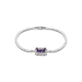 Close-up of rectangular purple zircon gemstone set in silver-tone geometric bracelet - Platinum Purple Zircon