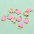 Pink apple shape DIY jewelry pendant with gold alloy finish and green leaf for bracelets - Style 15