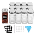 Juego completo de 12 frascos de vidrio cuadrados para especias 120 ml con tapas plata y embudo - Pack de 12 (Tapa de Aluminio Plateado)