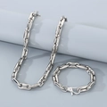 Set collana e bracciale a catena 10mm in acciaio al titanio argento lucido stile chic - Lunghezza bracciale 22 cm / Stile B Colore Acciaio