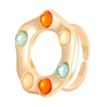 Golden open ring with colorful stones in an irregular hexagonal luxury design - KC Gold Six Color Gem Round Ring (K-079)