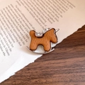 Close-up of a vintage horse brooch with brown leather texture and sparkling rhinestones - 59# Brooch - Silver - Brown