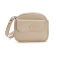Minimalist beige lychee grain leather mini coin purse with wrist strap and front snap pocket - Apricot