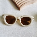 Thick cream frame sunglasses with brown lenses and elegant gold metal decorative studs - Cream Frame Tea Lens