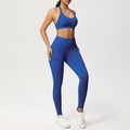 Completo da yoga due pezzi in maglia a coste con reggiseno allacciato al collo blu - XS / Blu Abisso