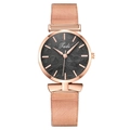 Montre élégante pour femme en maille or rose avec cadran noir à motif floral - Noir